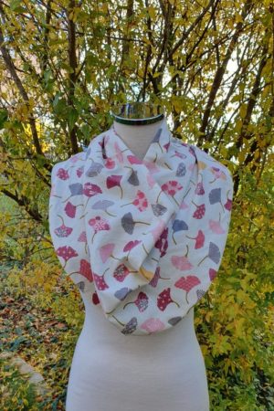 Tour du cou avec coton aux imprimés ginkgo et laine