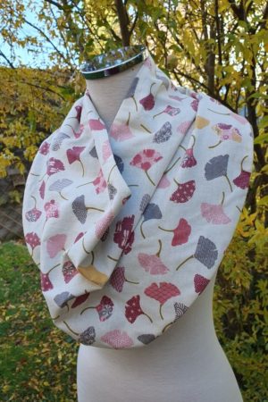 Tour du cou avec doublure laine et imprimé de coton ginkgo